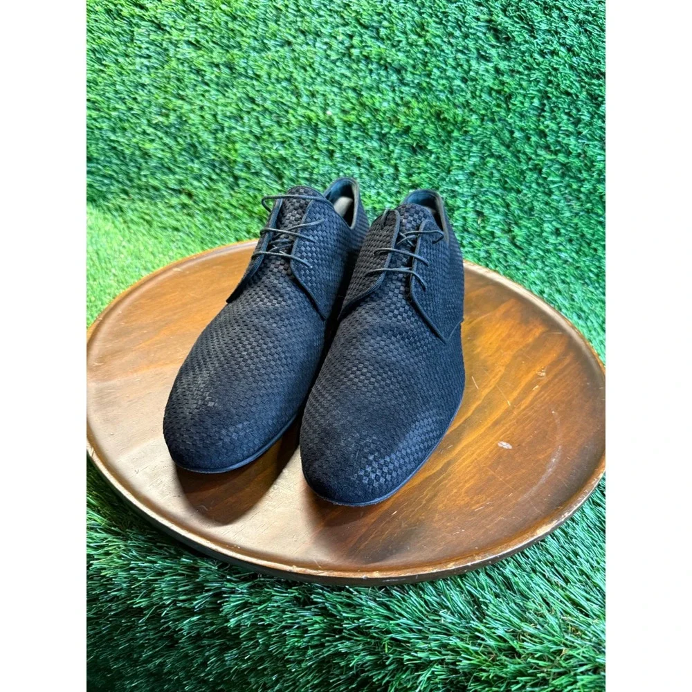 Louis Vuitton Black Damier Infini Suede Derby Dress Shoes LV Logo Heel Italy